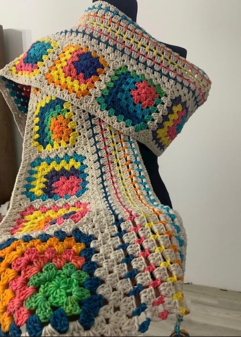 El Yapımı Renkli Bohem Örgü Kadın Atkı - Görsel 5