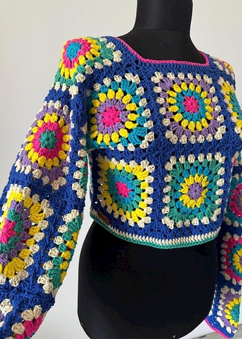 El Yapımı Bohem Çok Renkli Örgü Hamile Kazak - Görsel 4