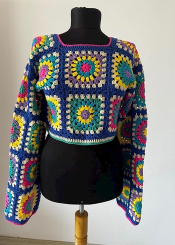 El Yapımı Bohem Çok Renkli Örgü Hamile Kazak - Görsel 5