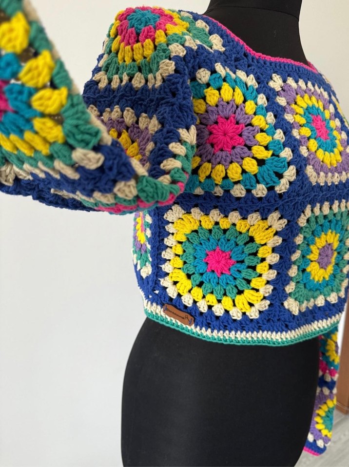 El Yapımı Bohem Çok Renkli Örgü Hamile Kazak - Görsel 3