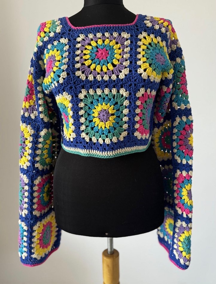 El Yapımı Bohem Çok Renkli Örgü Hamile Kazak - Görsel 2