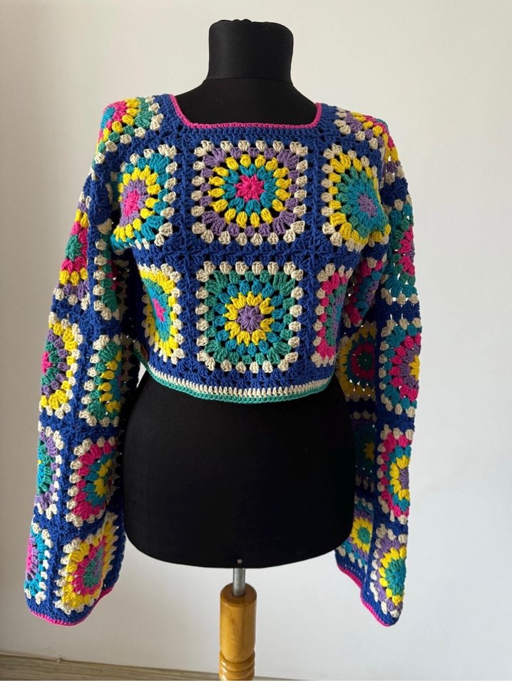 El Yapımı Bohem Çok Renkli Örgü Hamile Kazak - Görsel 5