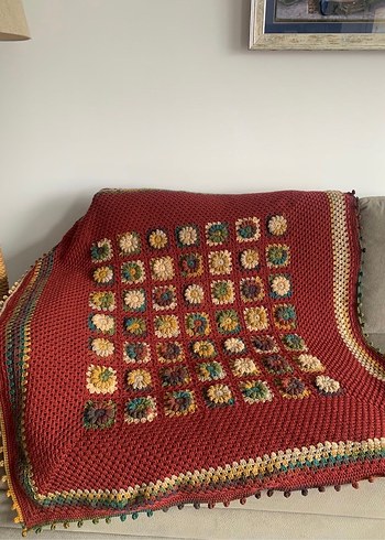 El Yapımı Renkli Desenli Örgü Battaniye - Görsel 3