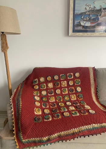 El Yapımı Renkli Desenli Örgü Battaniye - Görsel 5