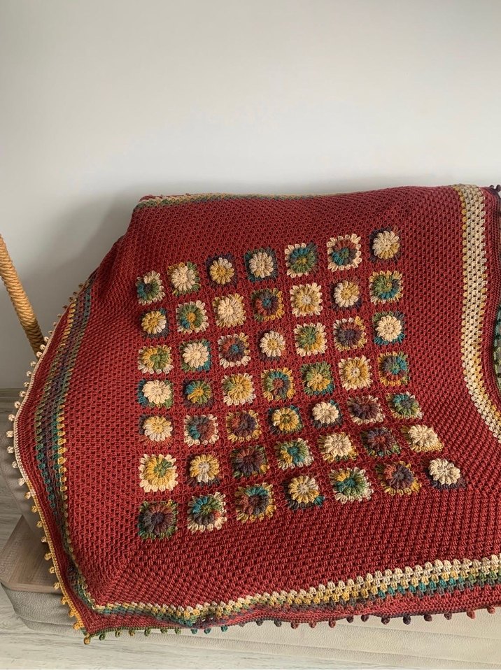 El Yapımı Renkli Desenli Örgü Battaniye - Görsel 4