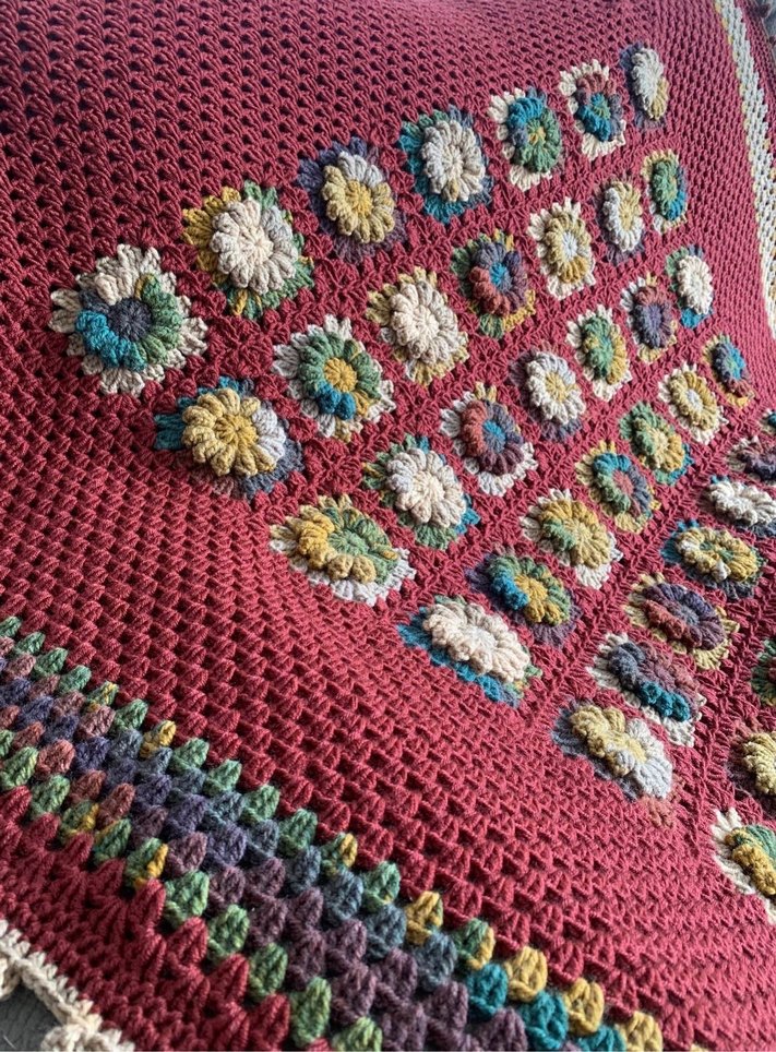 El Yapımı Renkli Desenli Örgü Battaniye - Görsel 2