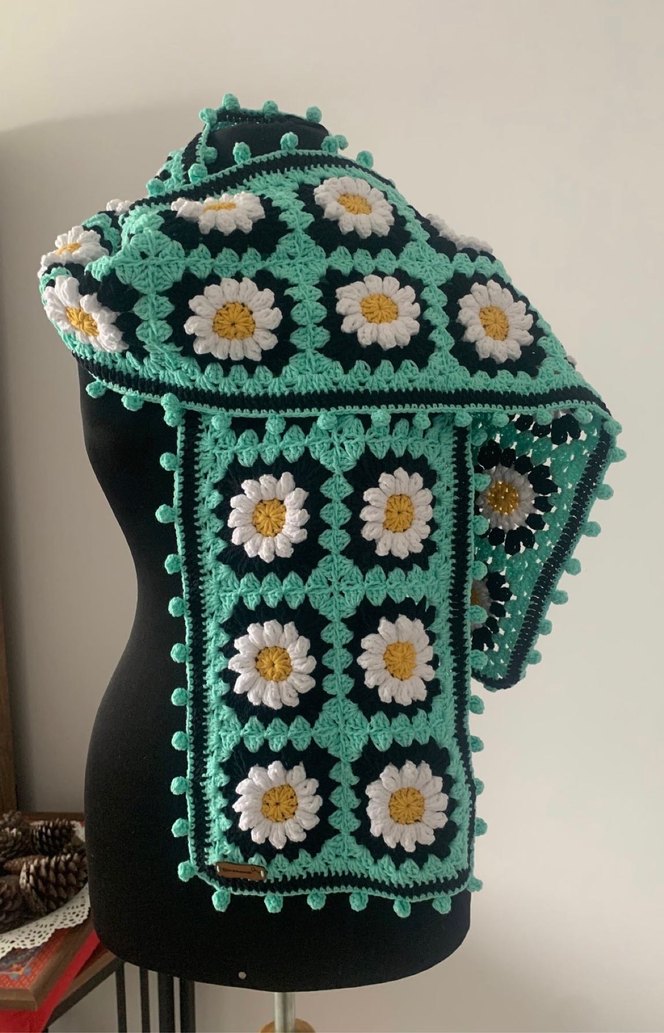 El Yapımı Bohem Çok Renkli Örgü Kadın Atkı - Görsel 3