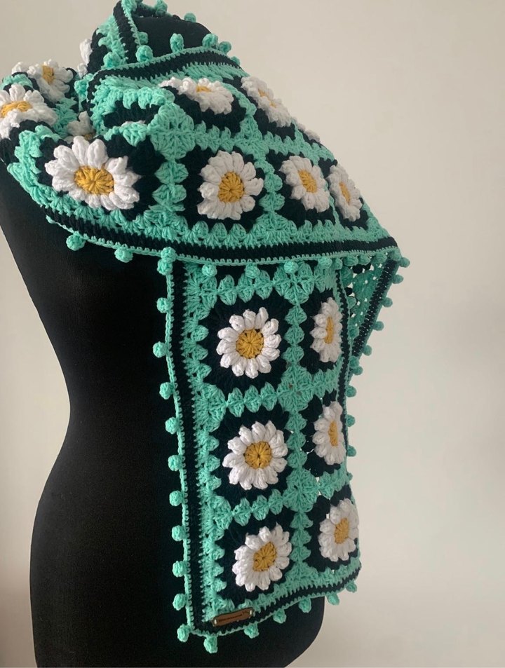 El Yapımı Bohem Çok Renkli Örgü Kadın Atkı - Görsel 2