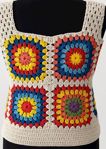 El Yapımı Renkli Örgü Bohem Kolsuz Mini Yelek - Görsel 2