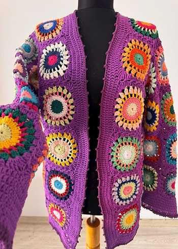 El Yapımı Renkli Örgü Bohem Kadın Hırka - Görsel 6