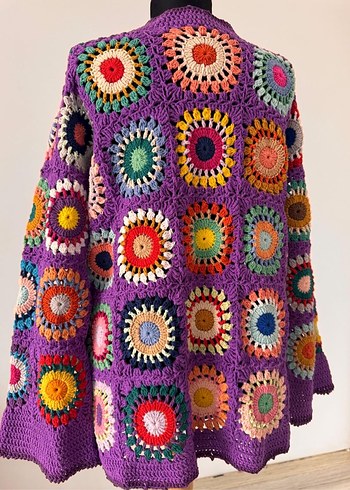 El Yapımı Renkli Örgü Bohem Kadın Hırka - Görsel 3