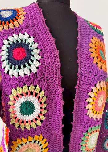 El Yapımı Renkli Örgü Bohem Kadın Hırka - Görsel 5