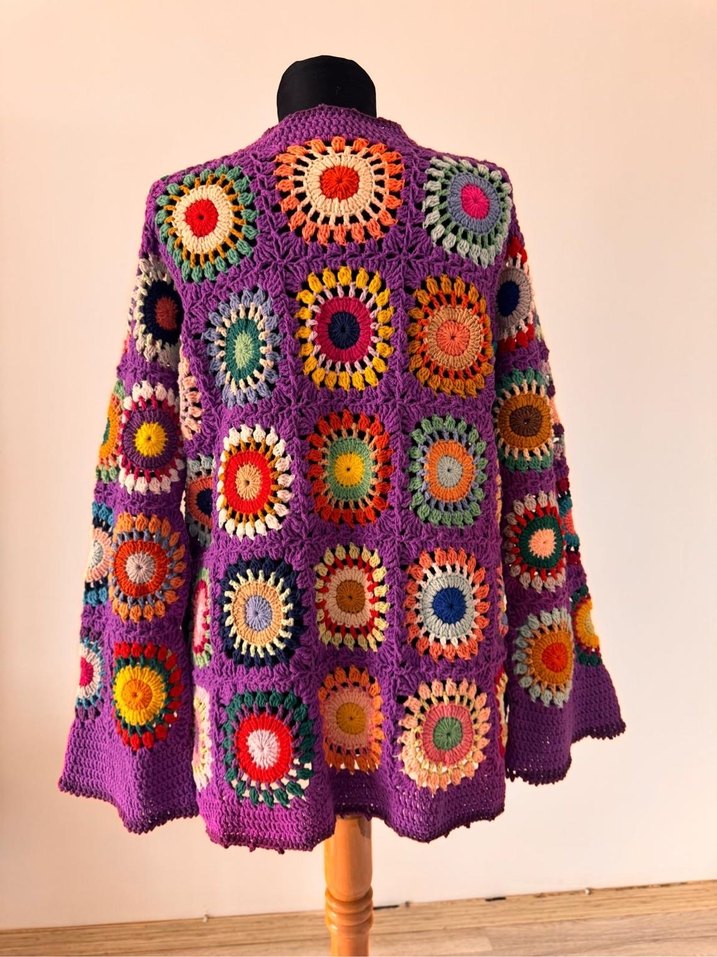 El Yapımı Renkli Örgü Bohem Kadın Hırka - Görsel 4