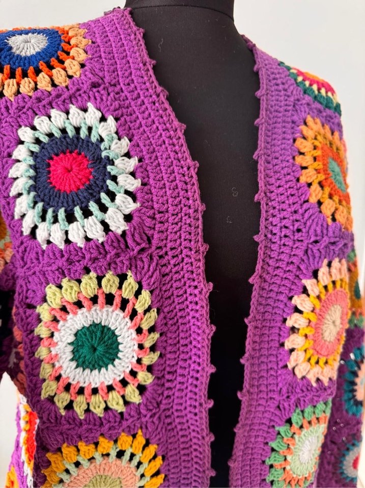 El Yapımı Renkli Örgü Bohem Kadın Hırka - Görsel 5