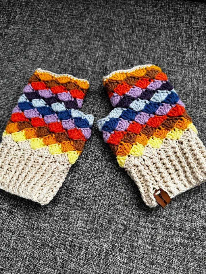 Renkli Bohem Örgü Parmaksız Kadın Eldiven - Görsel 4