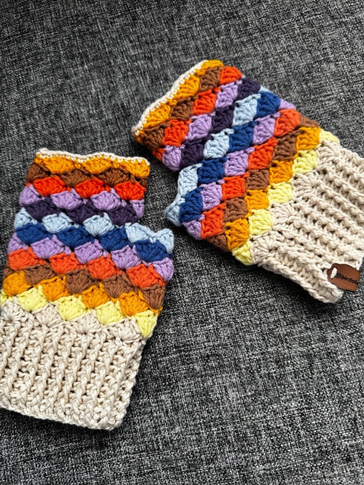 Renkli Bohem Örgü Parmaksız Kadın Eldiven - Görsel 3