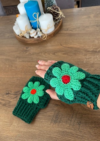 Renkli Çiçek Desenli Örgü Kadın Eldiven - Görsel 2