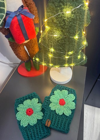 Renkli Çiçek Desenli Örgü Kadın Eldiven - Görsel 3