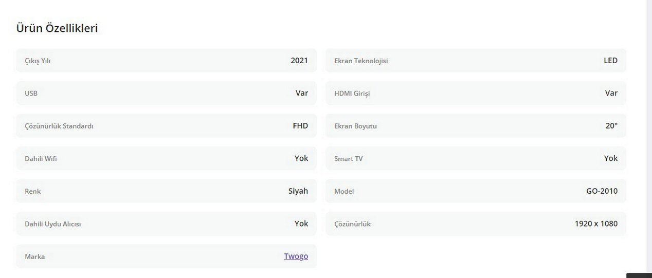 Twogo 20inç - 50 ekran monitör - Tv 1080p - Görsel 3