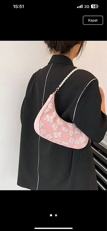 Pembe çiçekli çanta
