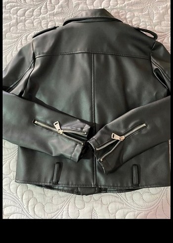 Siyah Kadın Deri Biker Ceket - Görsel 3