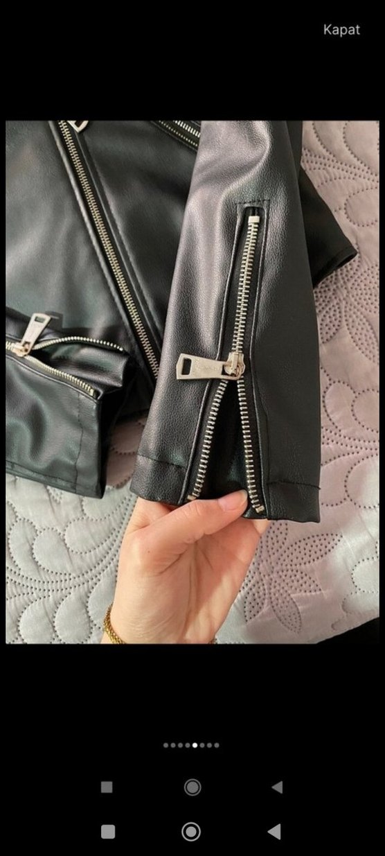 Siyah Kadın Deri Biker Ceket - Görsel 2