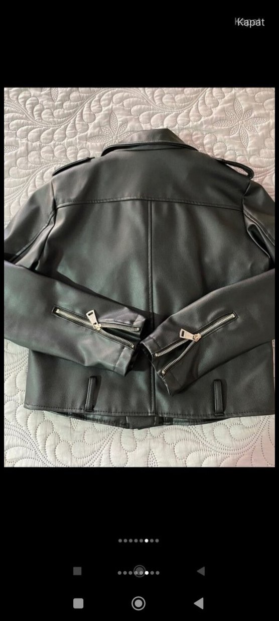 Siyah Kısa Deri Biker Ceket - Görsel 3