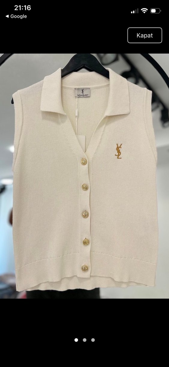 YSL Ekru Fitilli Polo Triko Kazak — görsel 3/4
