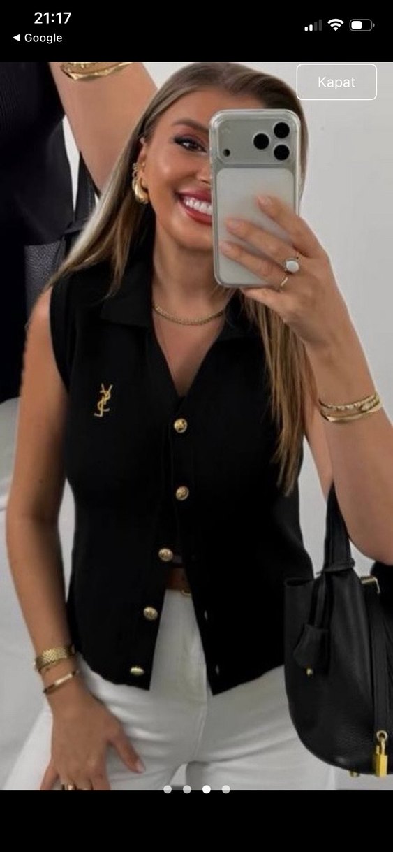 YSL Siyah Kolsuz Triko Yelek — görsel 2/6
