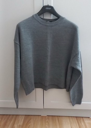 LC Waikiki Gri Oversize Bisiklet Yaka Triko Kazak