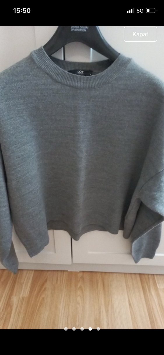 Gri Oversize Bisiklet Yaka Triko Kazak — görsel 3/6