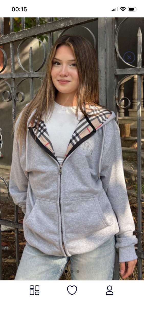 Burberry Gri Melanj Kapüşonlu Fermuarlı Sweatshirt — görsel 2/3