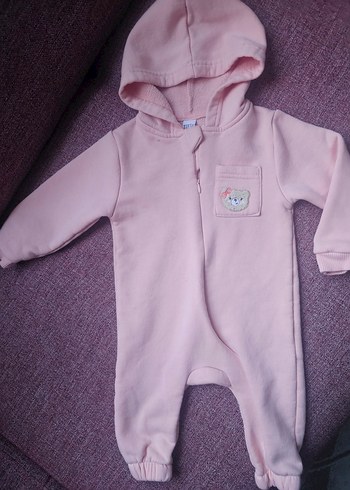 Kapüşonlu Somon Bebek Tulumu - Görsel 2