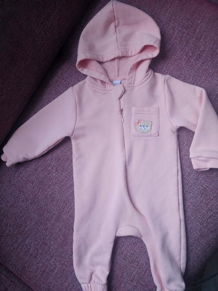 Kapüşonlu Somon Bebek Tulumu - Görsel 4