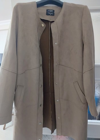 Lc Waikiki Marka Düğmeli Bej Süet Kadın Kaban - Görsel 2