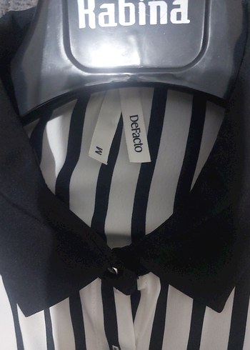 Defacto Marka 38 Beden Kadın Siyah-Beyaz Çizgili Uzun Gömlek - Görsel 5