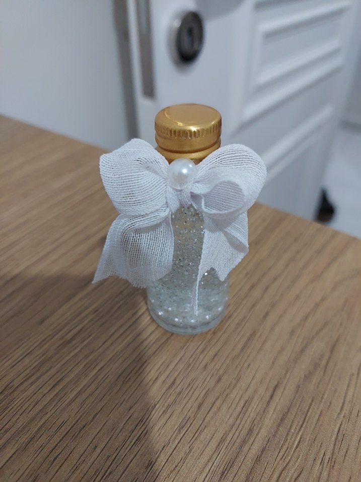 Beyaz Fiyonklu Parlak Mini Hediye Şişesi - Görsel 2