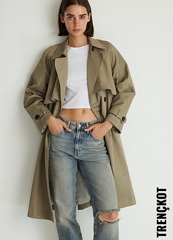Mavi jeans Haki uzun trençkot