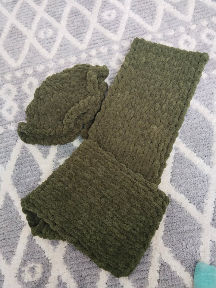 Kadın Haki Örgü atkı bere set - Görsel 2