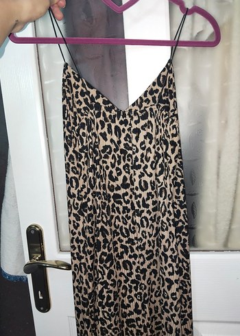 Leopar Desenli V Yakalı Uzun Elbise - Görsel 2