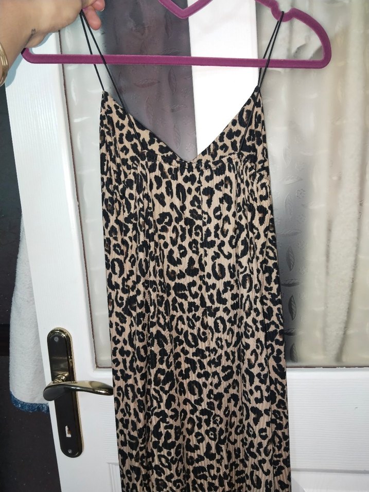 Leopar Desenli V Yakalı Uzun Elbise - Görsel 2