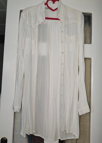 Uzun Kollu Beyaz Keten Bohem Gömlek - Görsel 2