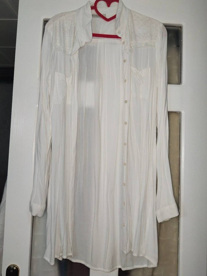 Uzun Kollu Beyaz Keten Bohem Gömlek - Görsel 2