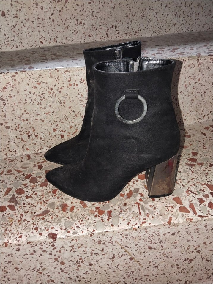 Siyah Süet Tokalı Blok Topuklu Kadın Bot - Görsel 2