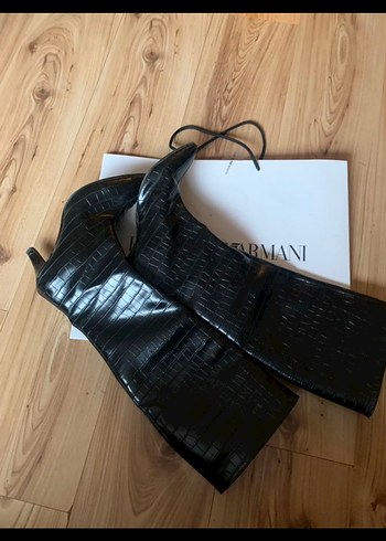 Siyah Deri Dizüstü Topuklu Botlar - Görsel 6