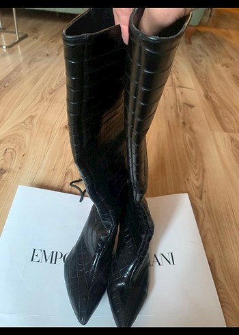 Siyah Deri Dizüstü Topuklu Botlar - Görsel 4