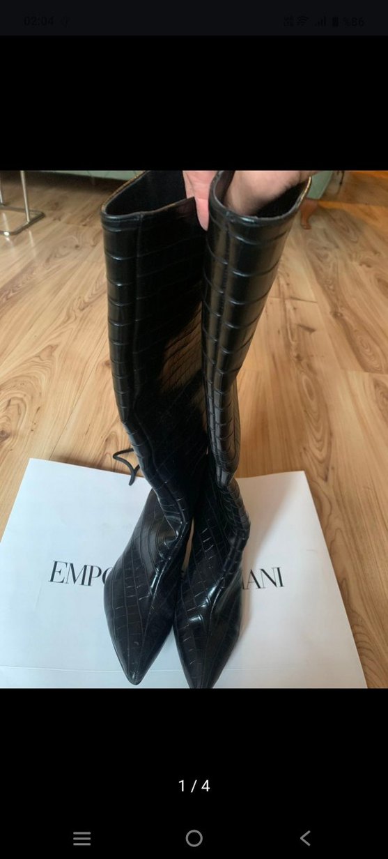 Siyah Deri Dizüstü Topuklu Botlar - Görsel 4