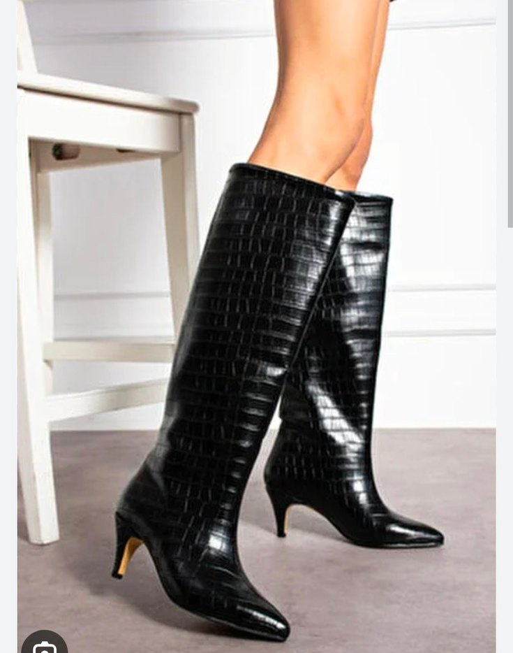 Siyah Deri Dizüstü Topuklu Botlar - Görsel 2