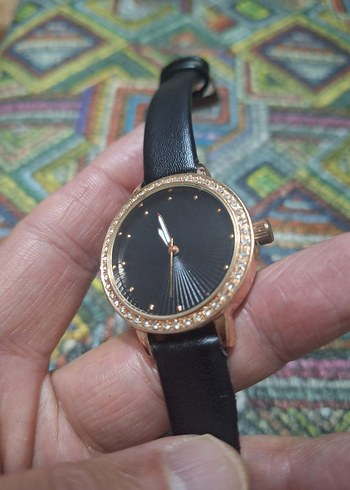 Siyah Kayışlı taşlı Kadın Kol Saati - Görsel 2