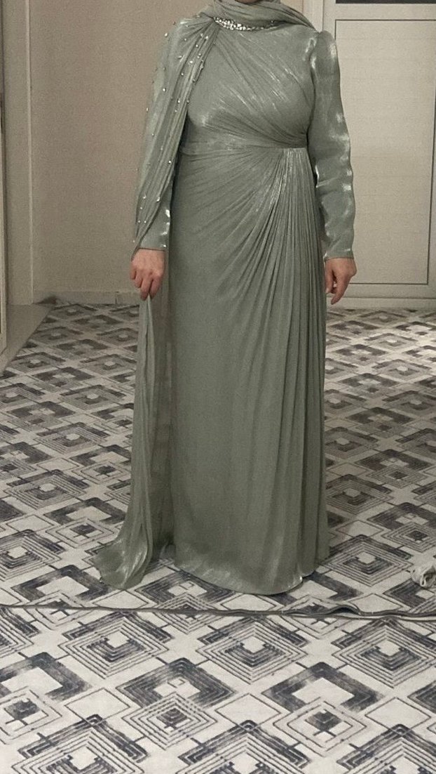 Yeşil  tesettür Abiye Elbise - Görsel 2